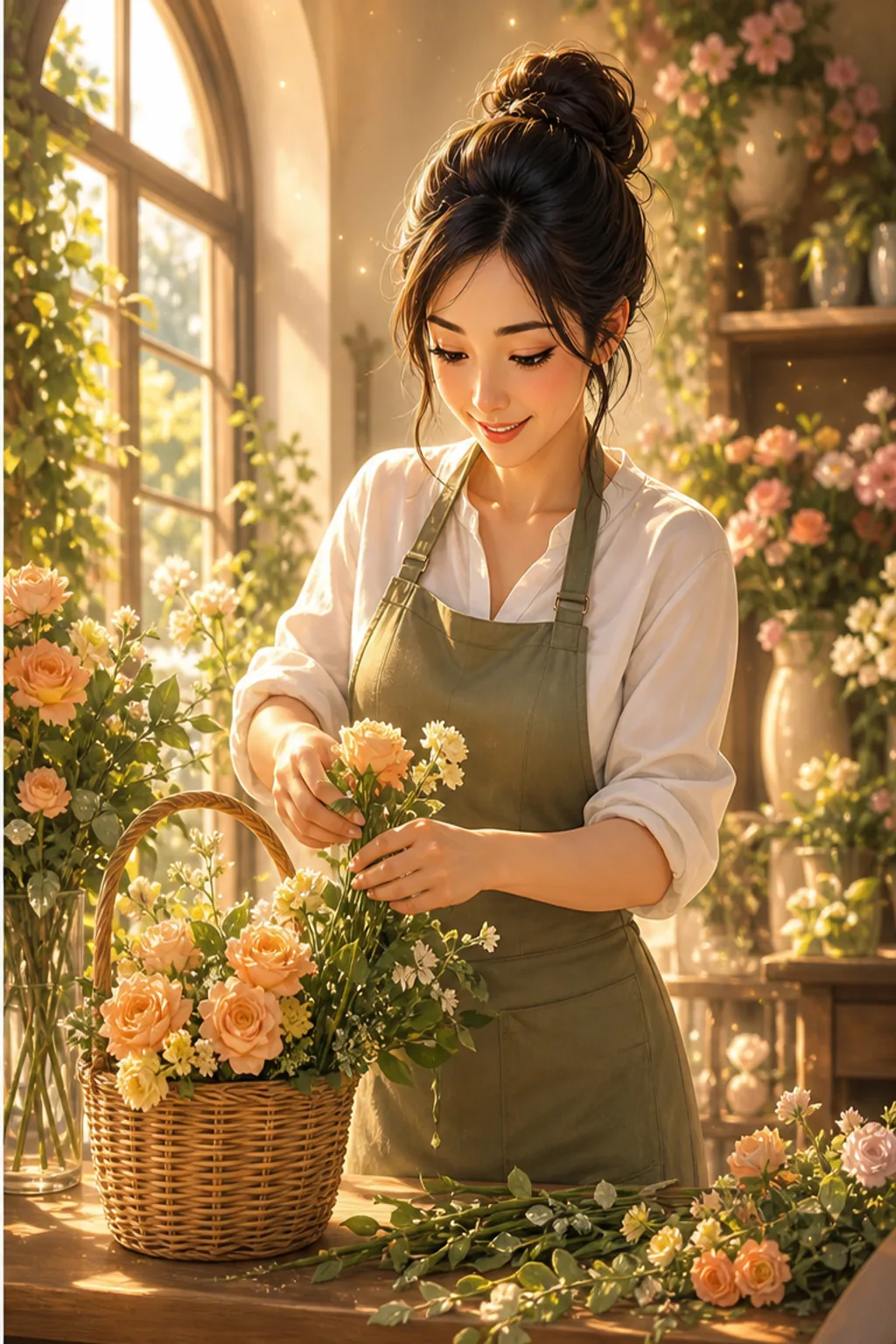 花艺师与花店转化为明亮童话感原创三维动画场景